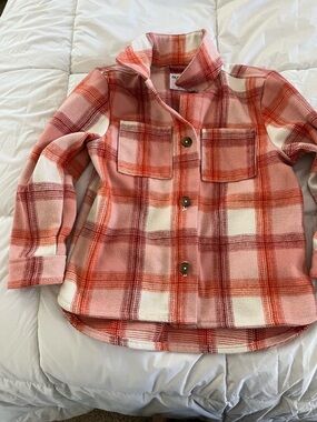 Old Navy Pink & White Plaid Button-Down Shirt Jacket